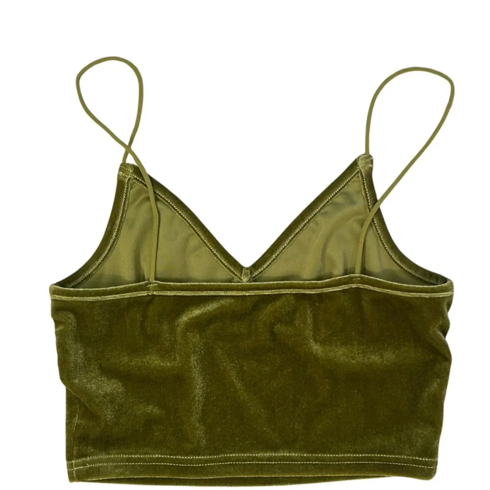 SHEIN Olive Mossy Green Velvet Crop Top XS Forest Fairycore - Picture 2 of 5